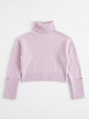 En Thread Merino Wool Cashmere Turtleneck Cropped Sweater Lavender Purple Sx Sm
